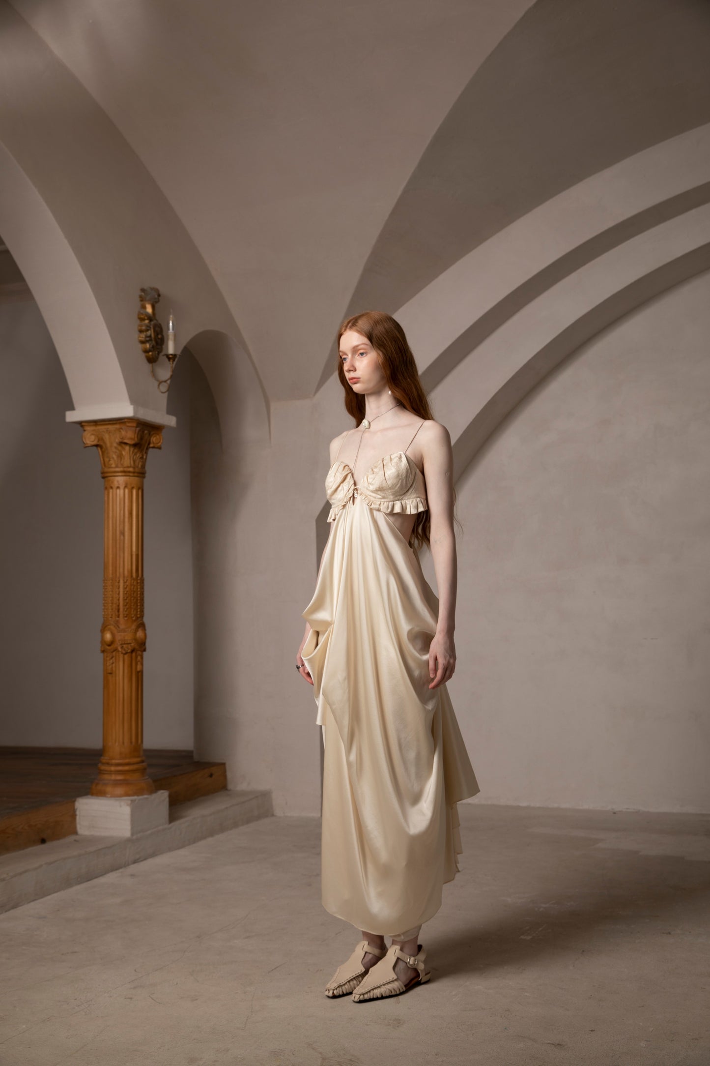 Cream Sculptural Maxi Dress