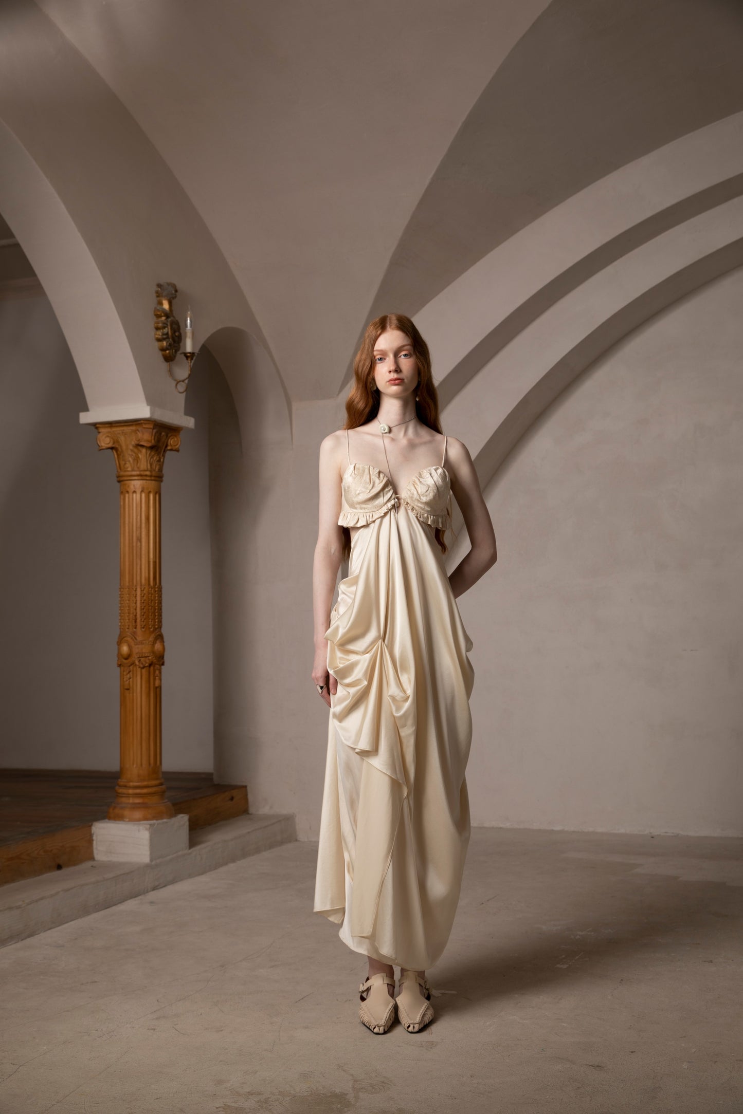 Cream Sculptural Maxi Dress