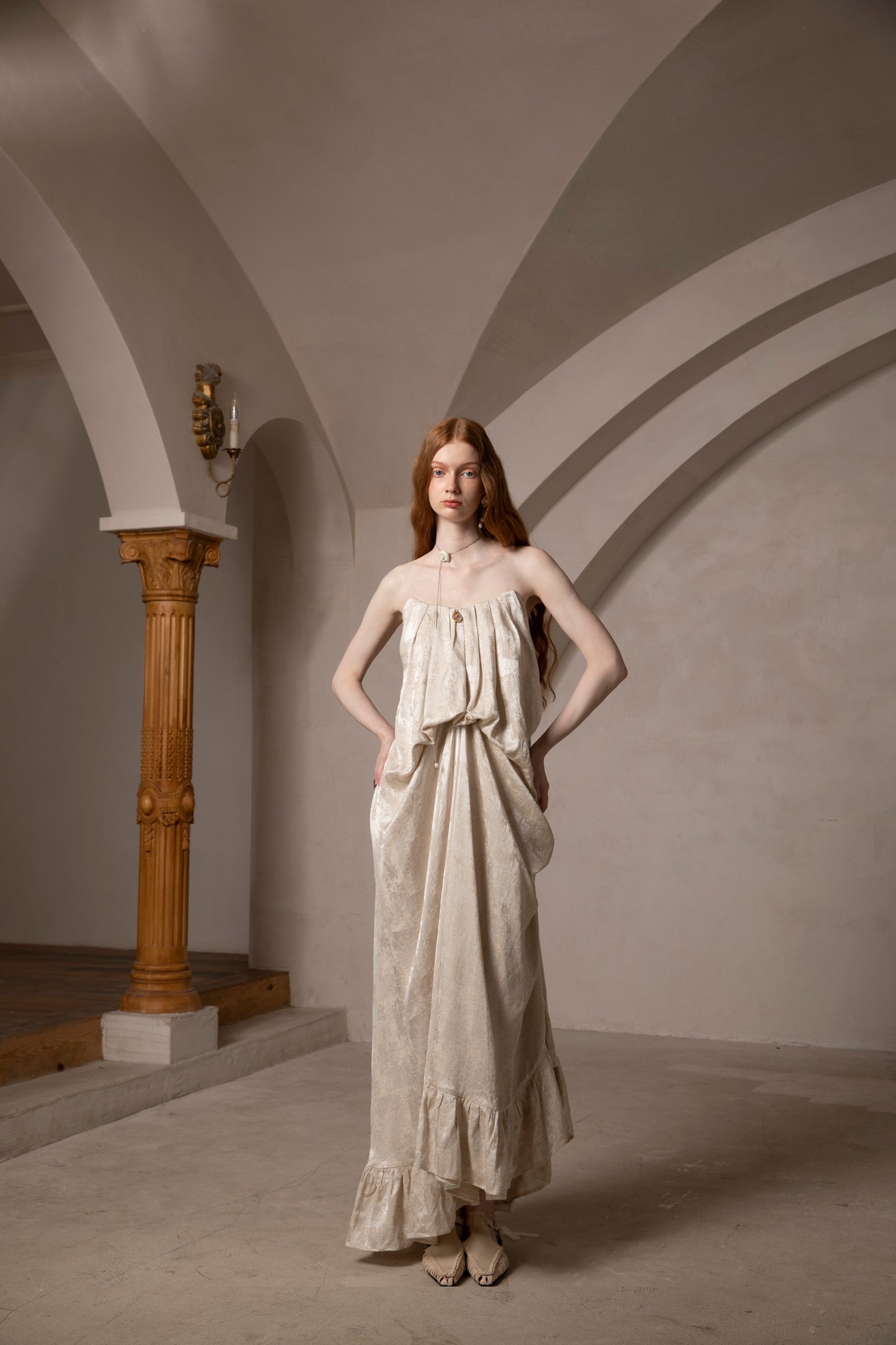 Strapless Sculptural Maxi Dress